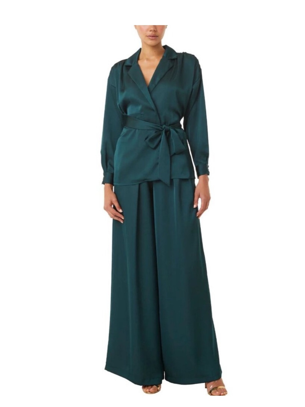 Misa Los Angeles Emerald Green Satin wide leg Pants